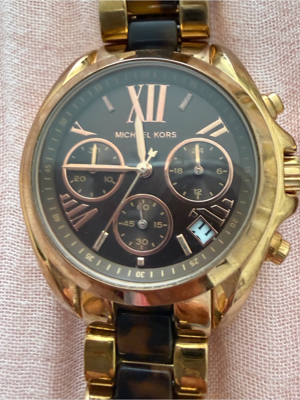 Michael Kors Black Dial Gold-Tone Link Chronograph Watch